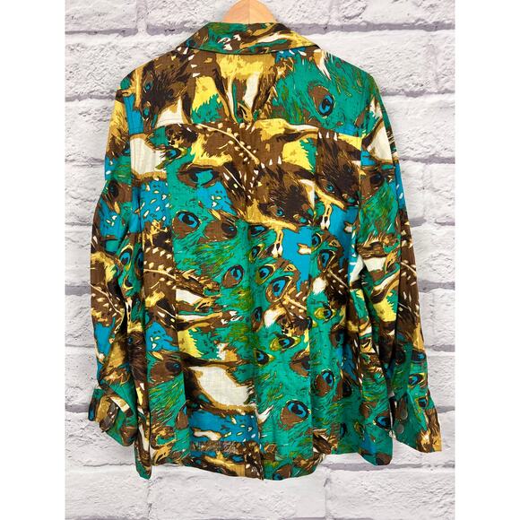 Richard Malcolm Women's 1X Linen Artsy Maximalist Boho Eclectic Peacock Jacket - Picture 4 of 11